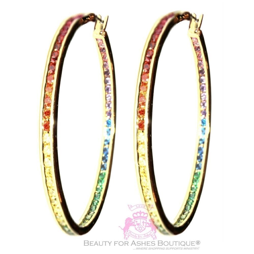 2" Gods Promise Rainbow Earrings (Gold)  - New w/Tags - Picture 2 of 8